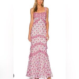 Saloni pink floral chandra gown size 8